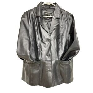 Lane‎ Bryant Women's Plus Size 14/16 Black Genuine Leather Button Blazer Jacket